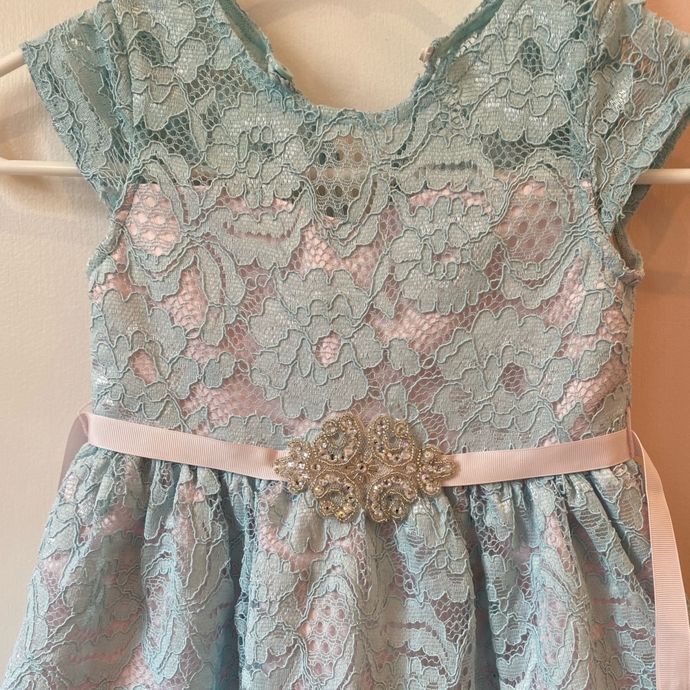 Rare Editions Lace Toddler Girls Dress with Diamond Broach